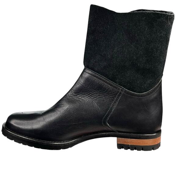 Fabianelli Women’s Black Leather Faux Fur Side Zip Ankle Boot Size 8 - Picture 2 of 13